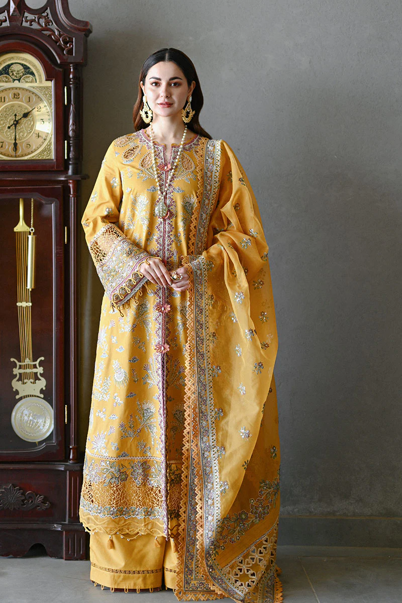 Qalamkar Yellow Luxury Lawn Collection Replica