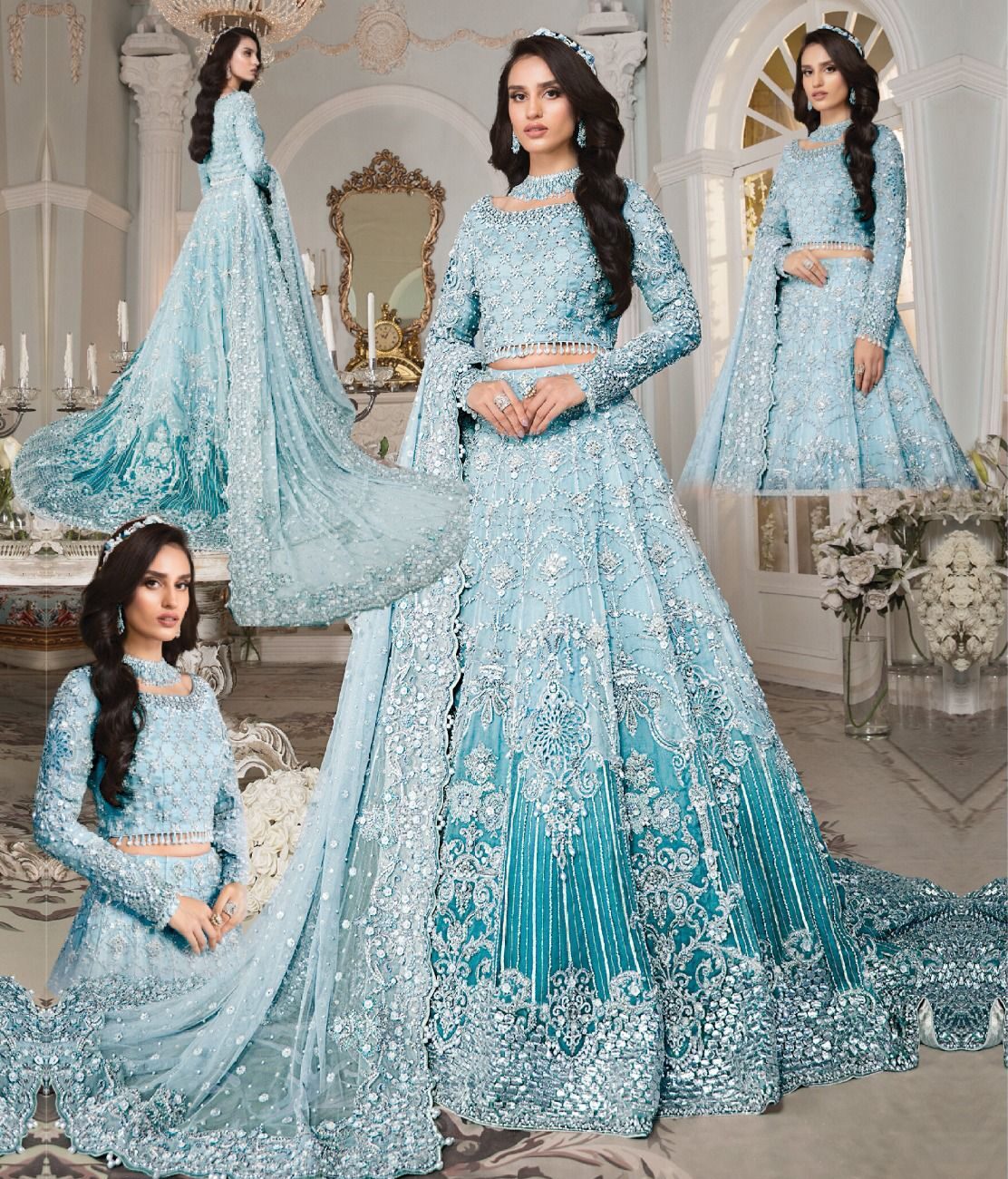 Maria B Blue Exclusive Net Maxi Replica