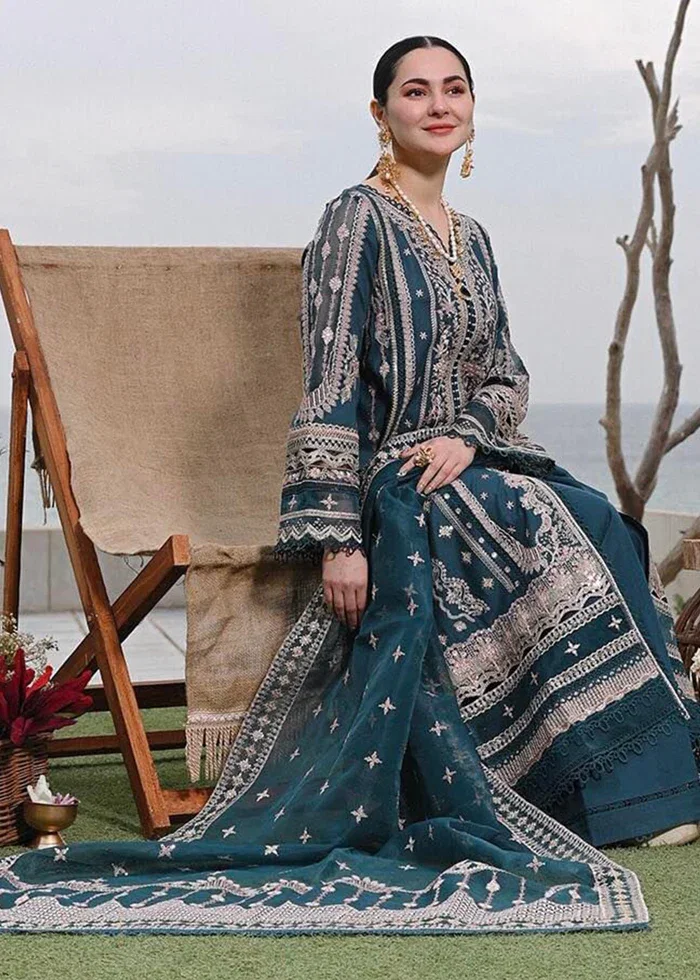 Alternative view of Qalamkar Sahil Green Luxury Lawn Collection Replica