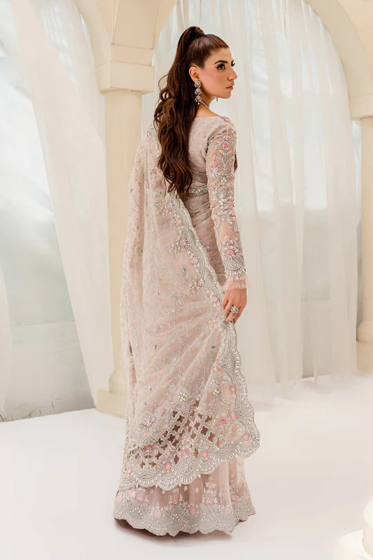 Maria B Peach Exclusive Saree Collection Net Replica - Image 4