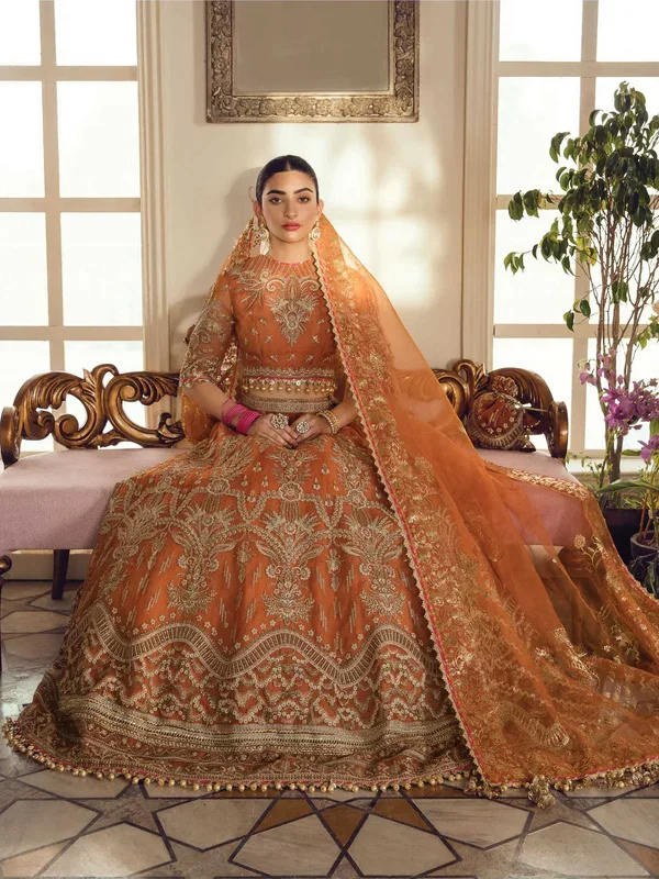 Afrozeh Orange Net Bridal Collection Replica - Image 4