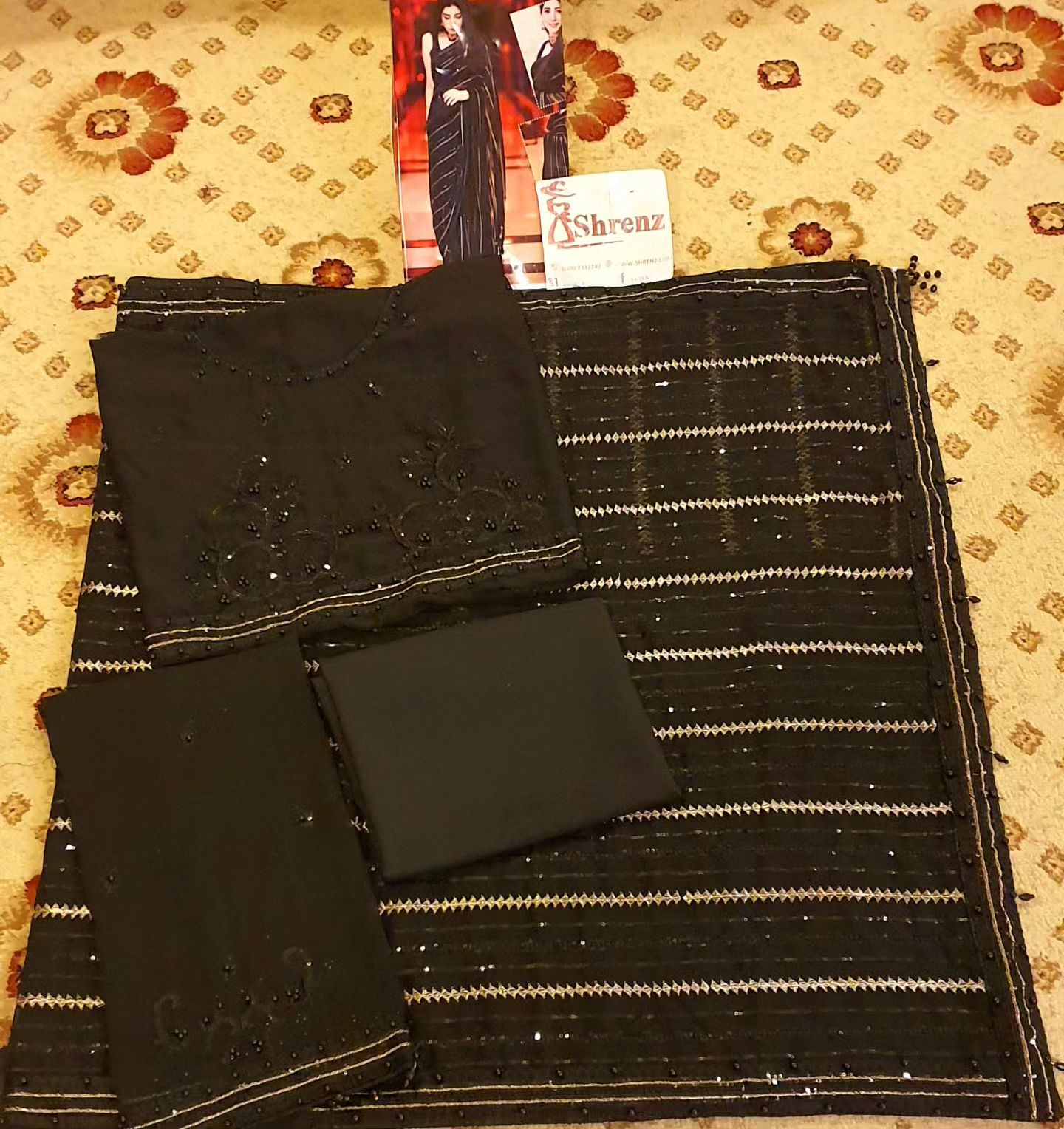 Maryam Nafees Black Chiffon Saree Replica - Image 6
