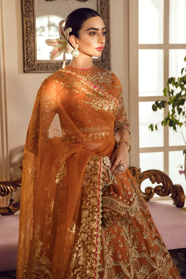 Afrozeh Orange Net Bridal Collection Replica - Image 3