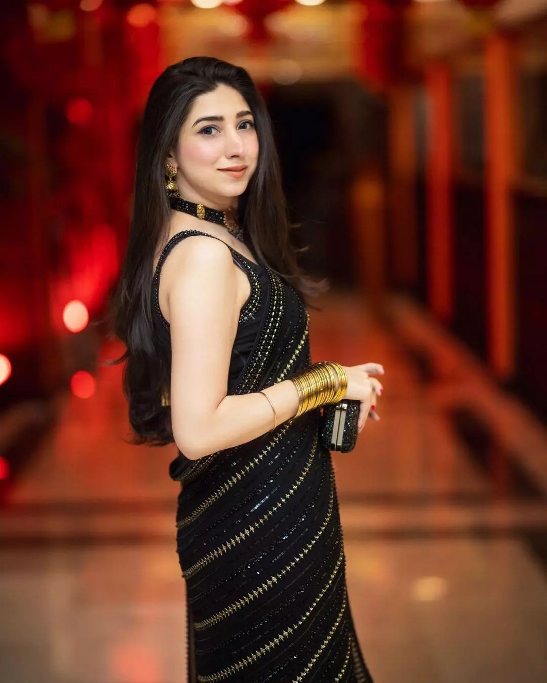 Maryam Nafees Black Chiffon Saree Replica - Image 3