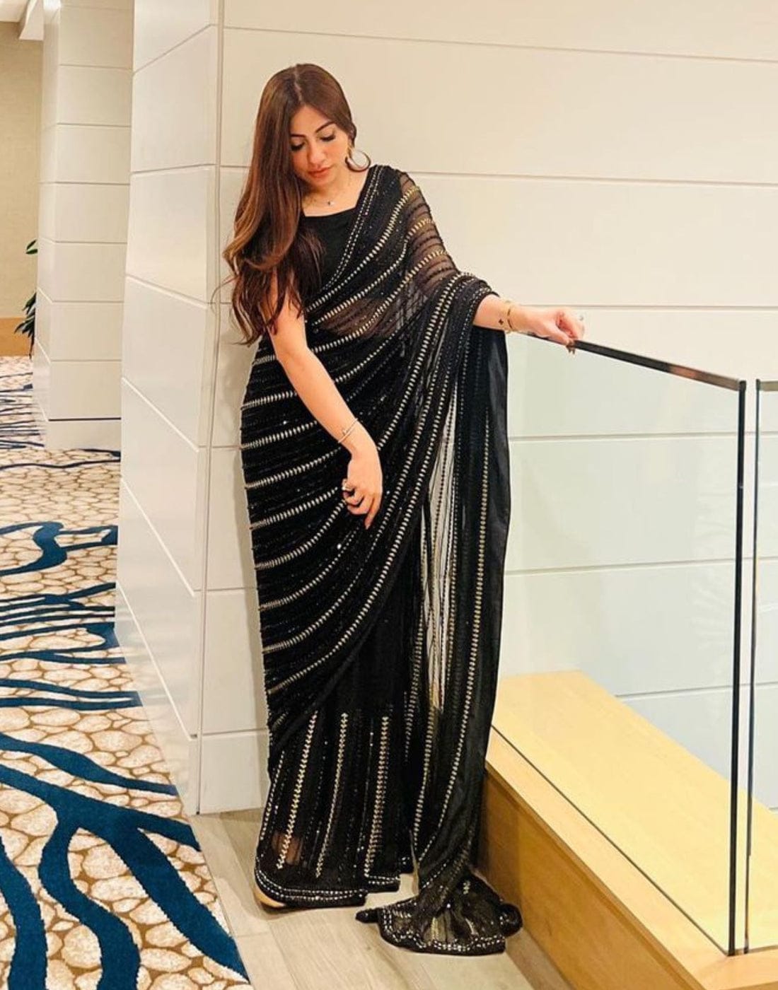 Maryam Nafees Black Chiffon Saree Replica - Image 5