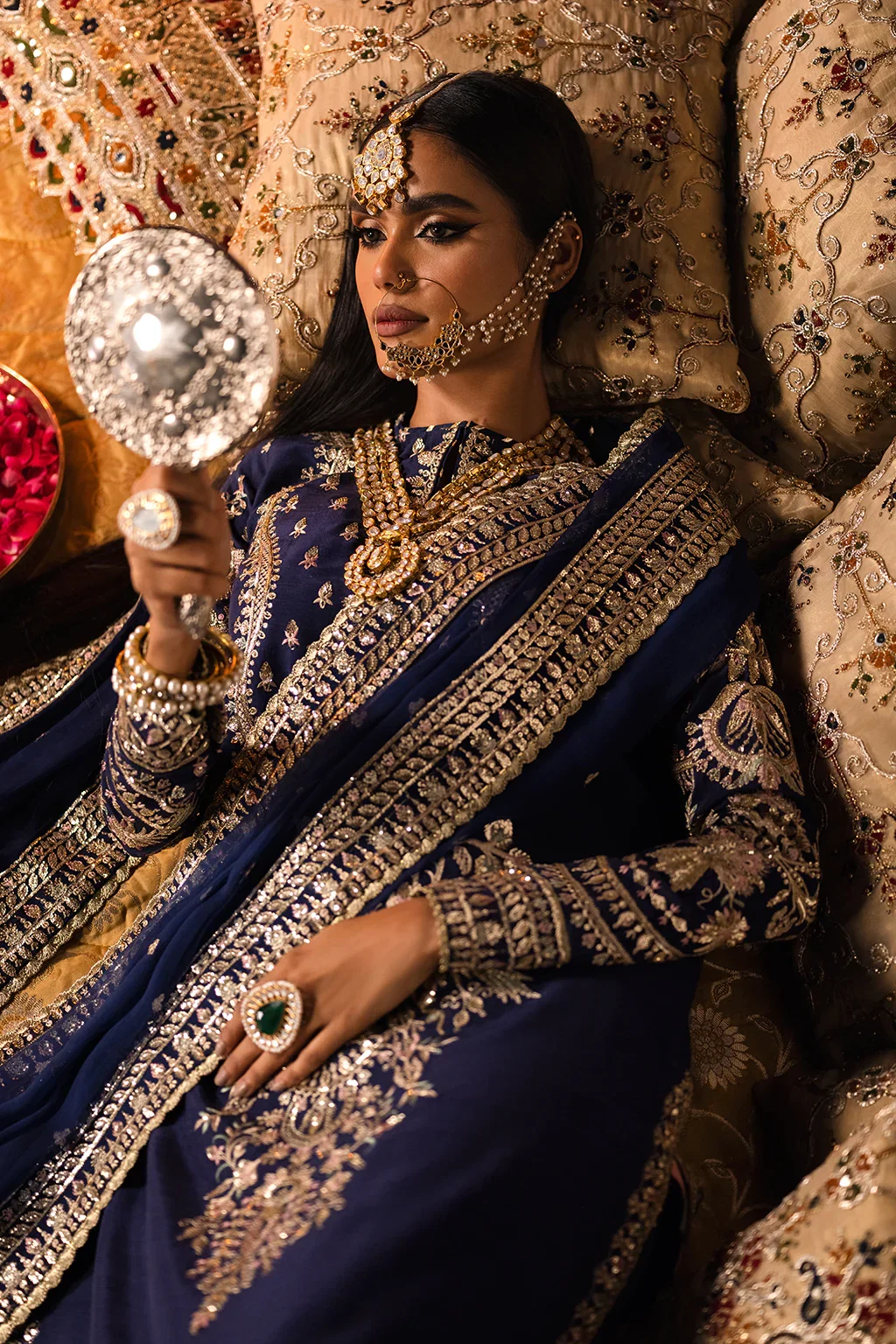 Afrozeh Navy Velvet Collection Net Replica - Image 4