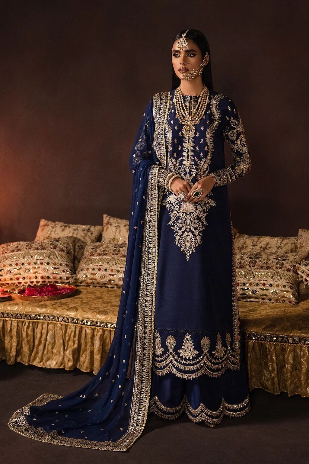 Afrozeh Navy Velvet Collection Net Replica