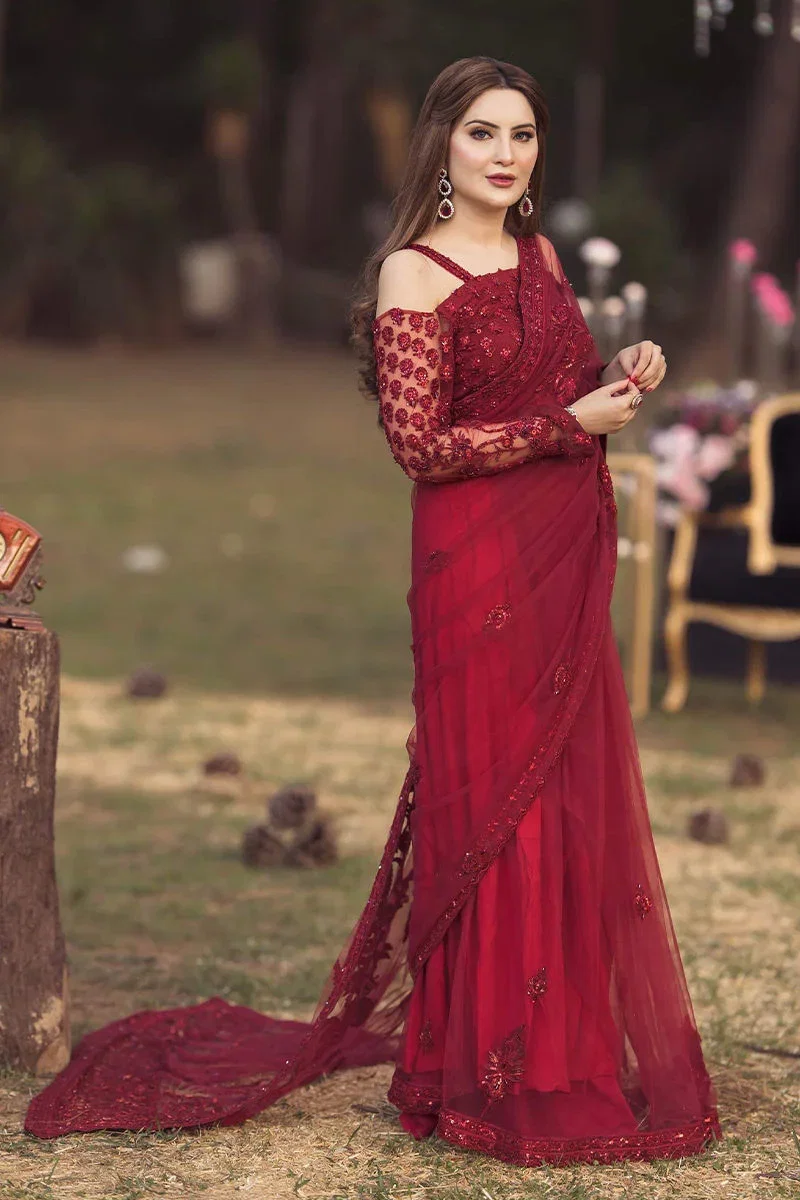Shrenz Red Saree Exclusive Collection Net Replica - Image 4