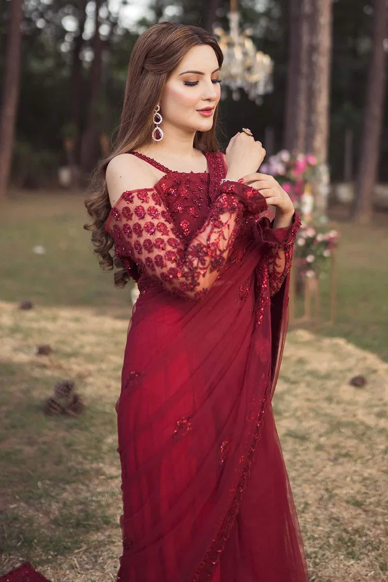 Shrenz Red Saree Exclusive Collection Net Replica - Image 5