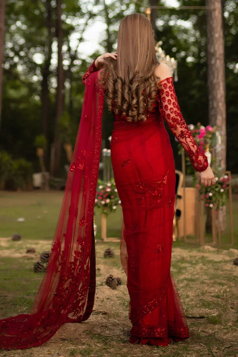Shrenz Red Saree Exclusive Collection Net Replica - Image 6