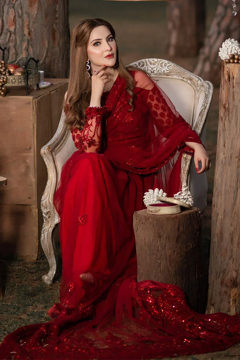 Shrenz Red Saree Exclusive Collection Net Replica - Image 3