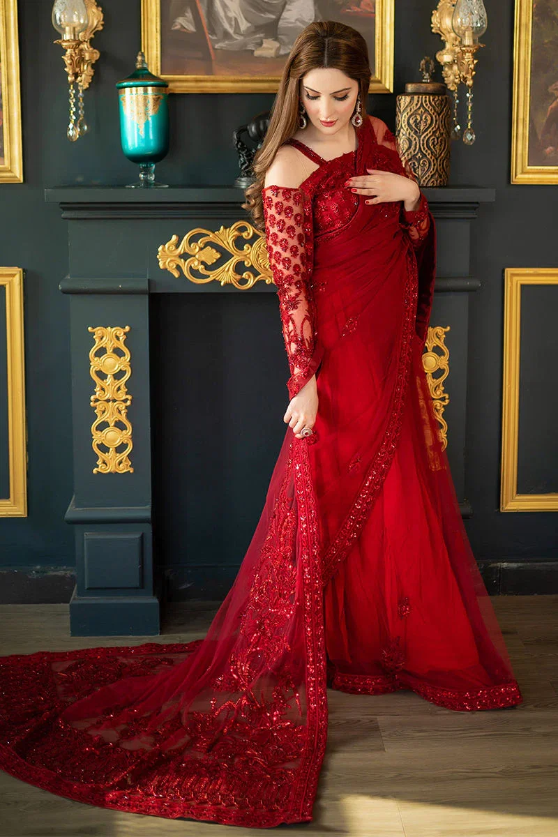 Shrenz Red Saree Exclusive Collection Net Replica - Image 2