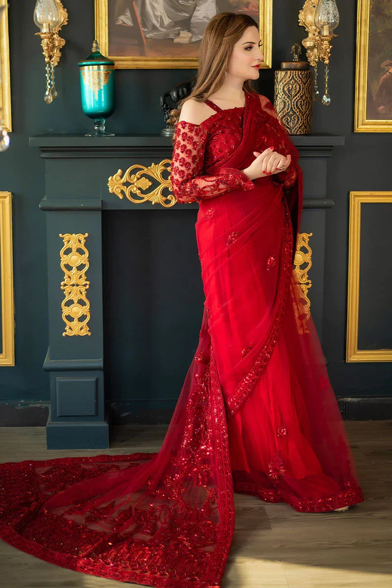 Shrenz Red Saree Exclusive Collection Net Replica