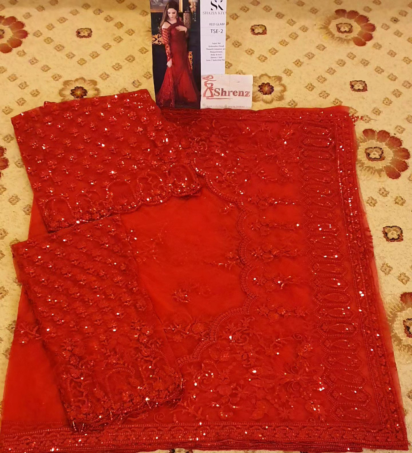 Shrenz Red Saree Exclusive Collection Net Replica - Image 7