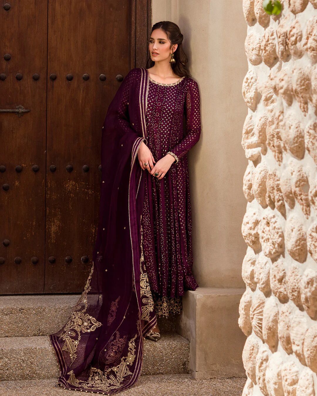 Faiza Saqlain Maroon Formal Collection Chiffon Replica - Image 2