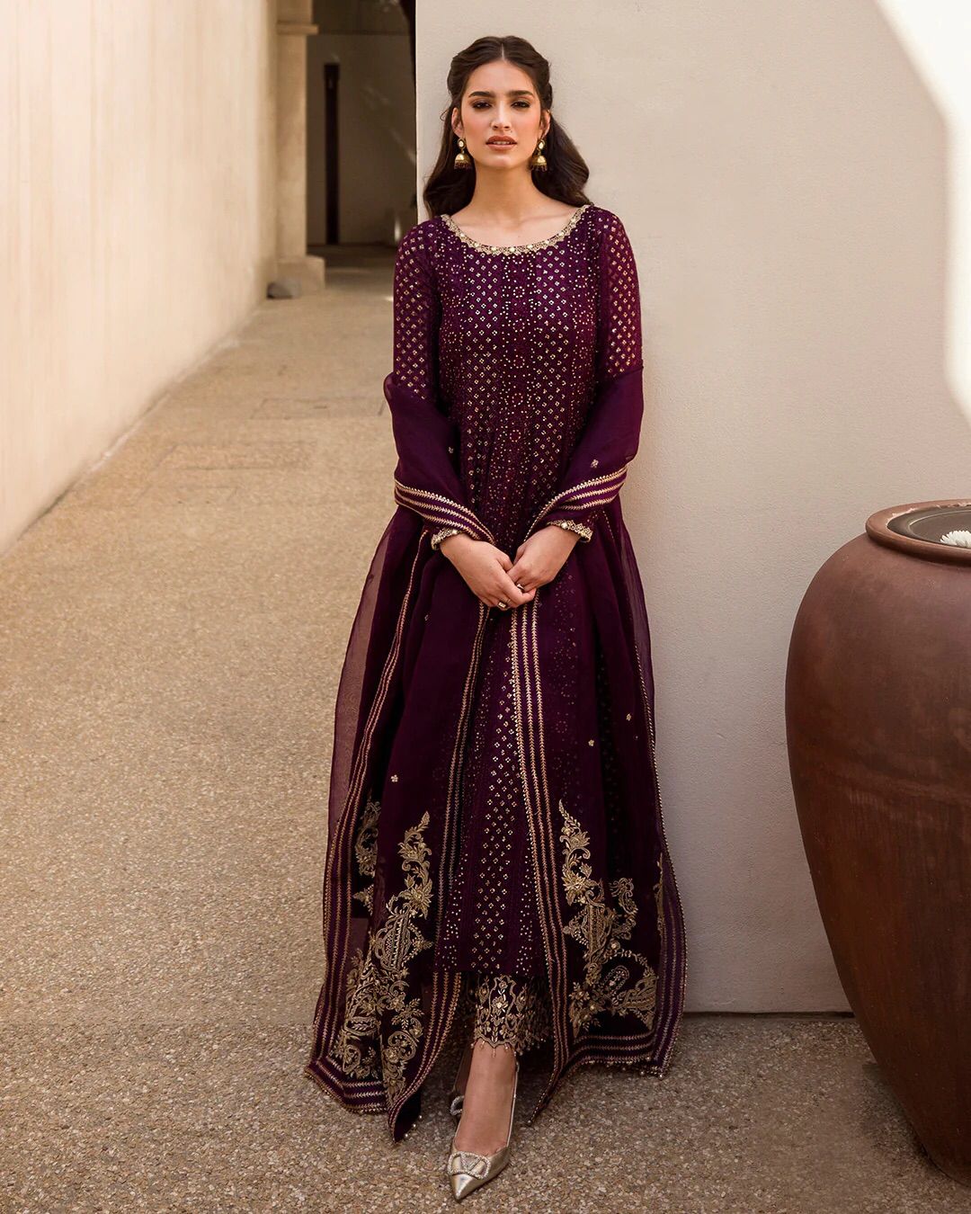 Faiza Saqlain Maroon Formal Collection Chiffon Replica