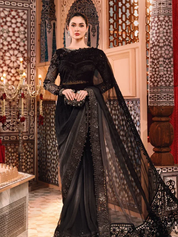 Maria B Black Net Saree Collection Replica