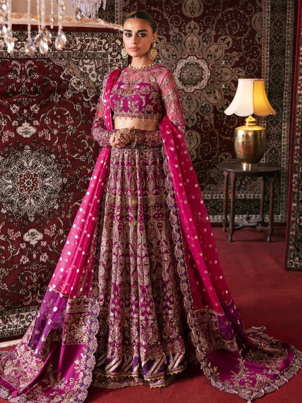 Afrozeh Shocking Purple Bridal Collection Net Maxi Replica
