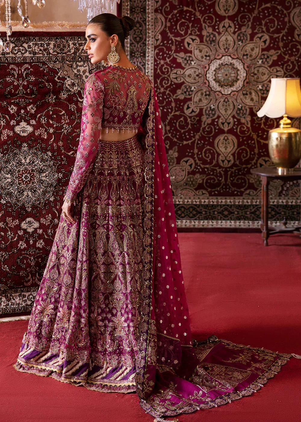Alternative view of Afrozeh Shocking Purple Bridal Collection Net Maxi Replica
