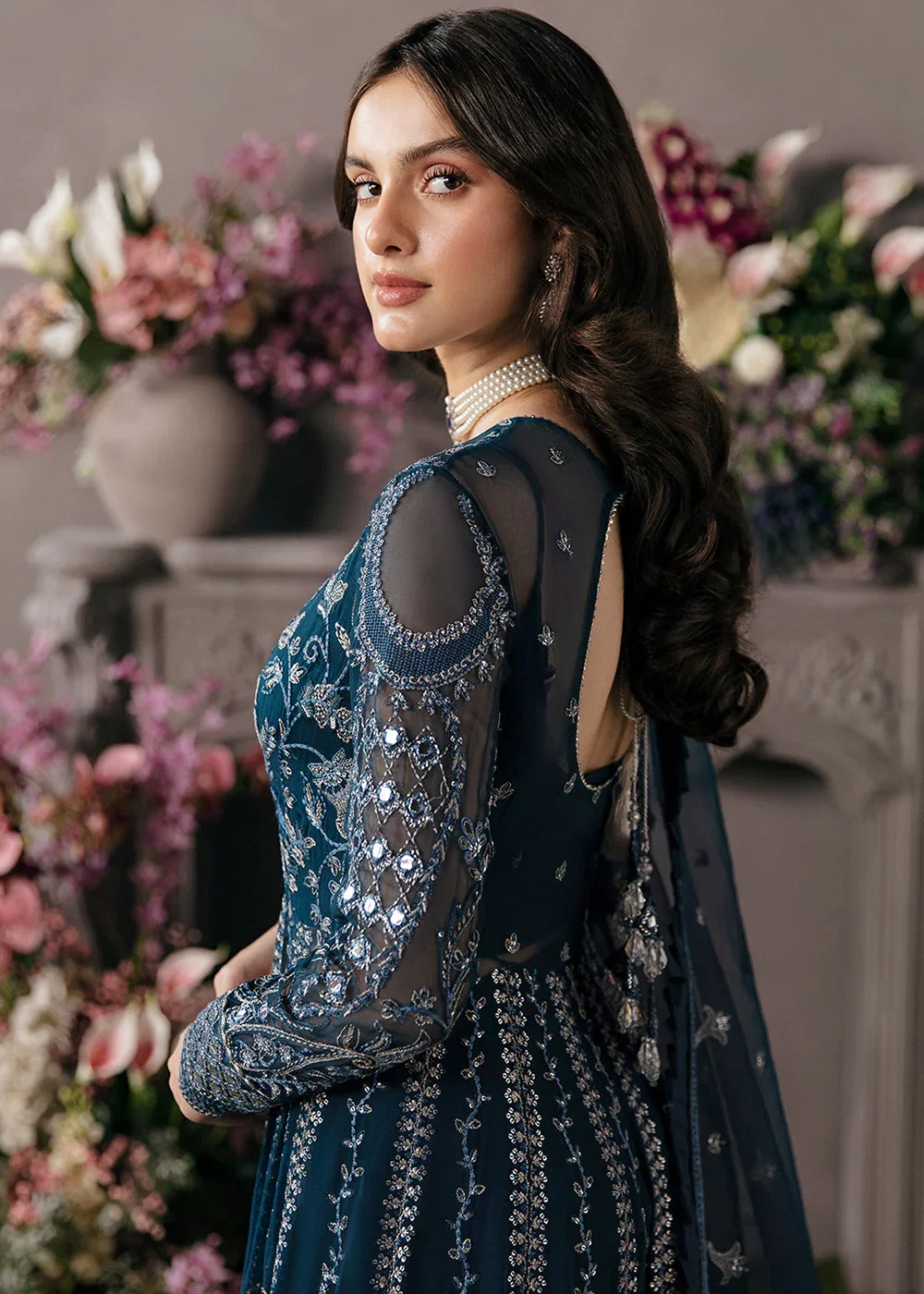Alternative view of Afrozeh Blue Organza Bridal Collection Replica