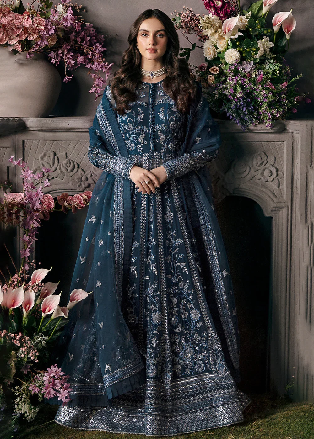 Afrozeh Blue Organza Bridal Collection Replica