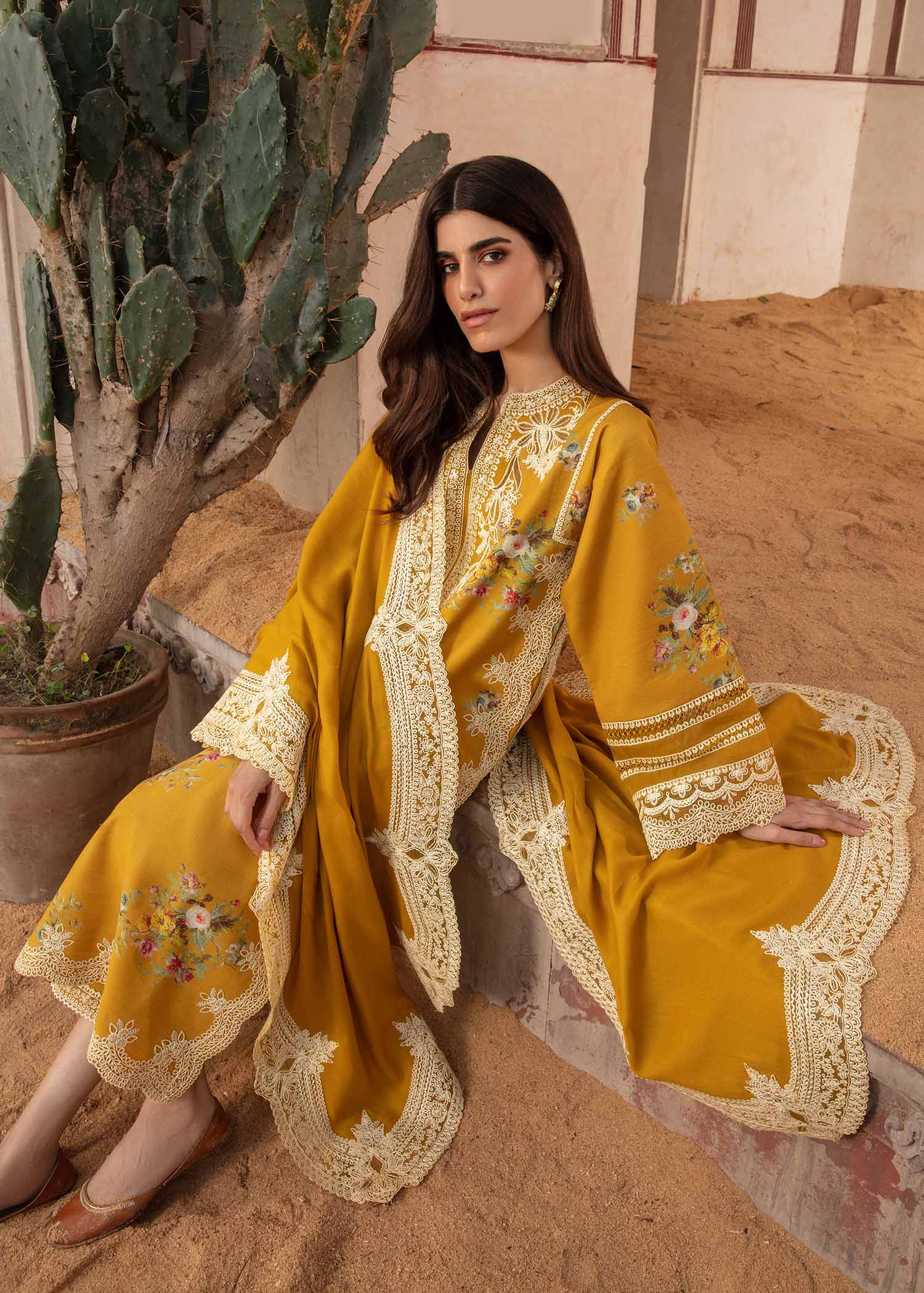 Crimson X Saira Shakira Mustard Luxury Lawn Collection Replica - Image 4