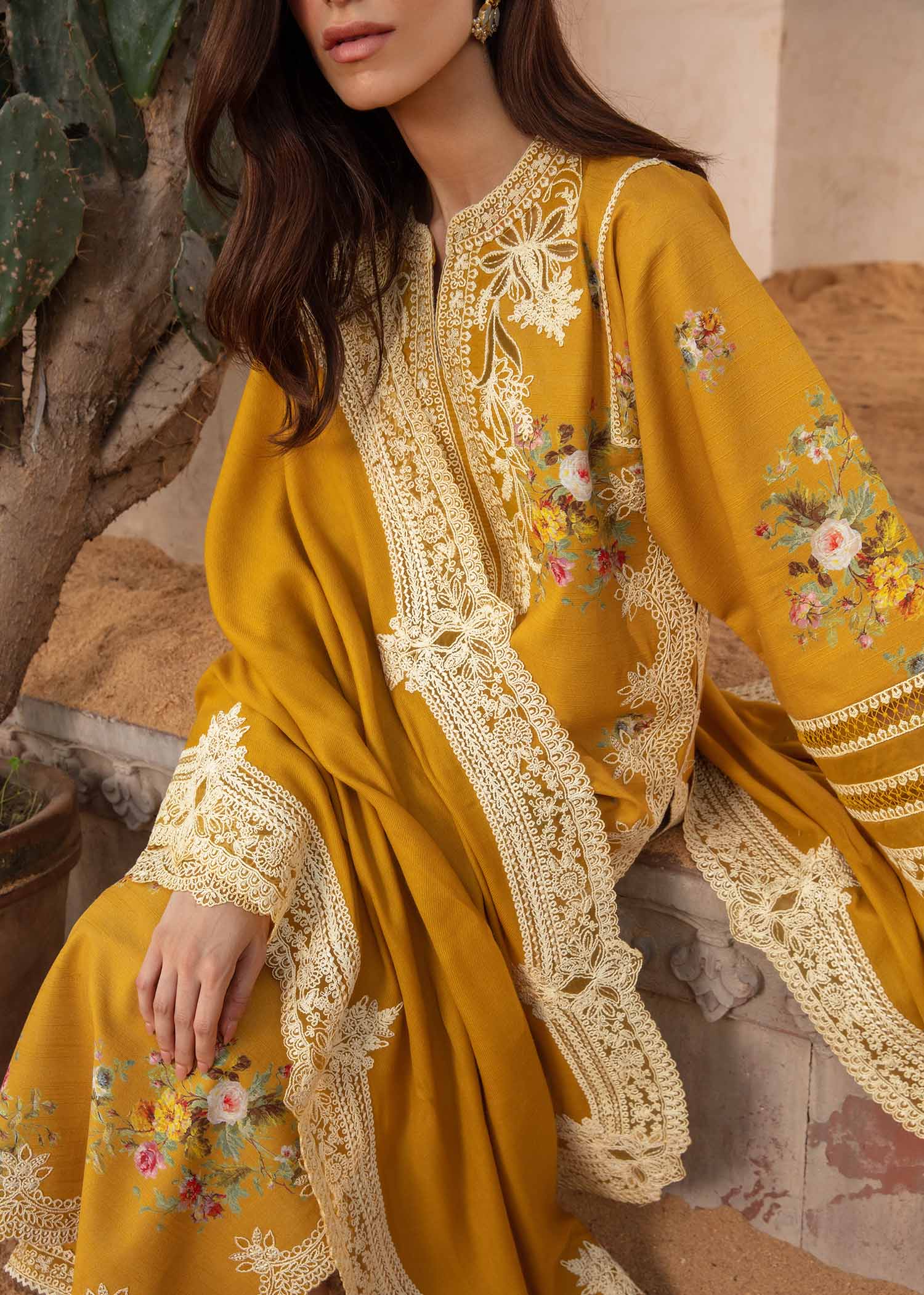 Crimson X Saira Shakira Mustard Luxury Lawn Collection Replica - Image 2