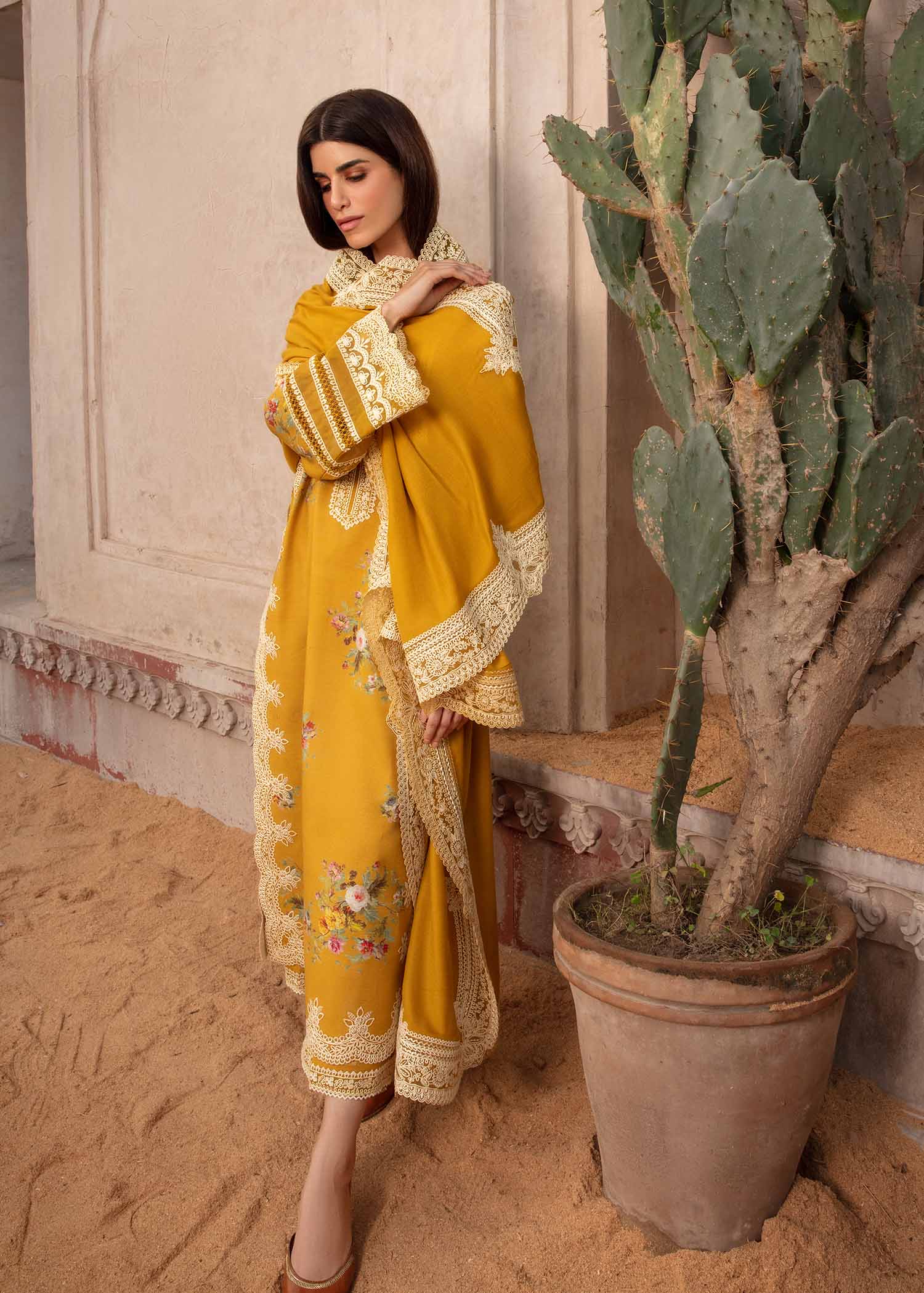 Crimson X Saira Shakira Mustard Luxury Lawn Collection Replica - Image 3