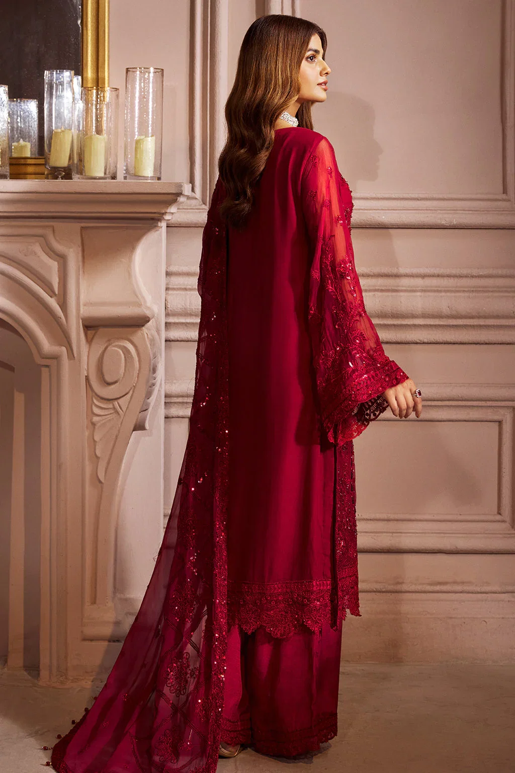 Alternative view of Emaan Adeel Red Formal Collection Net Replica