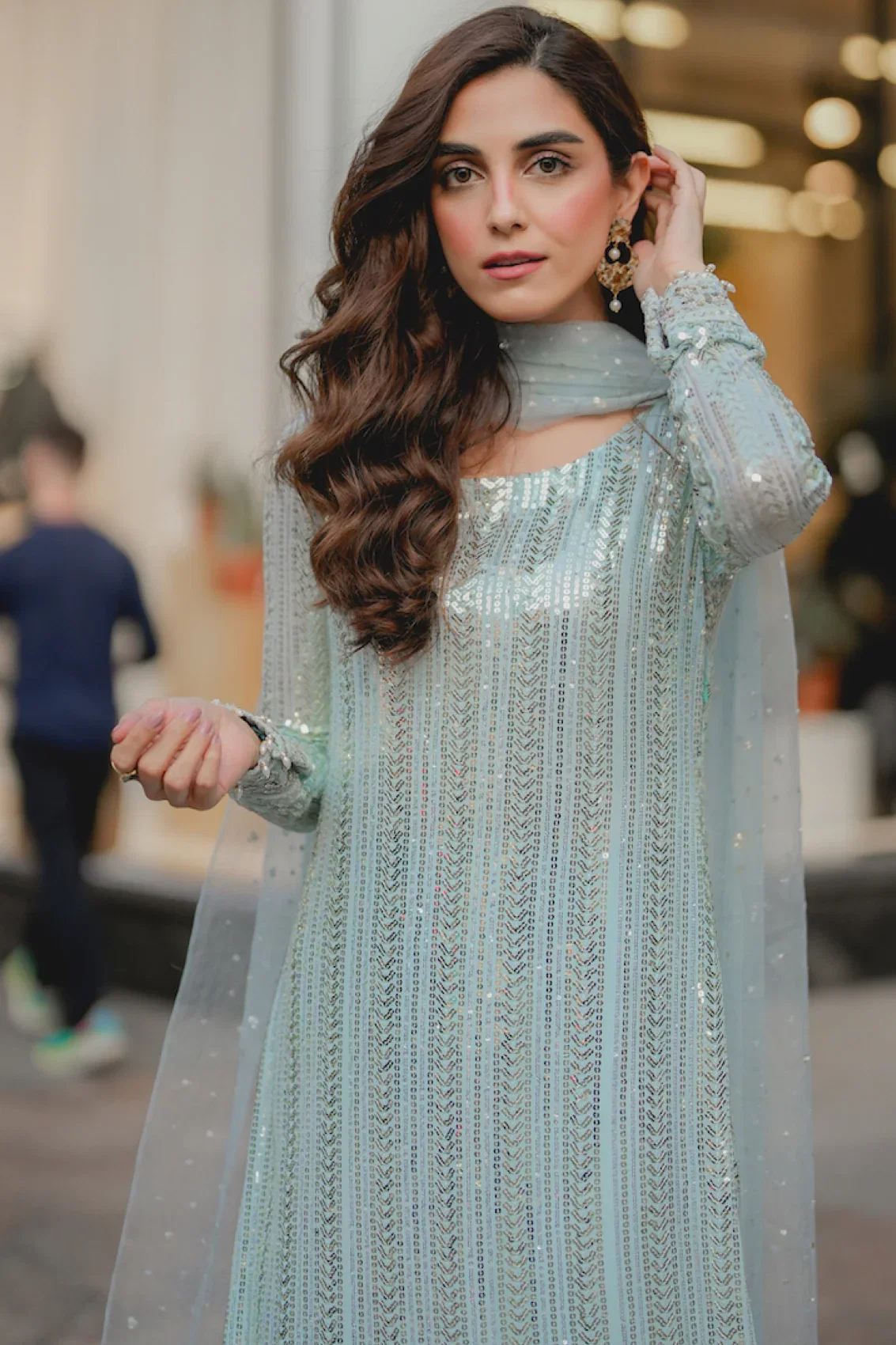 Maya Ali Sky Blue Formal Collection Chiffon Replica