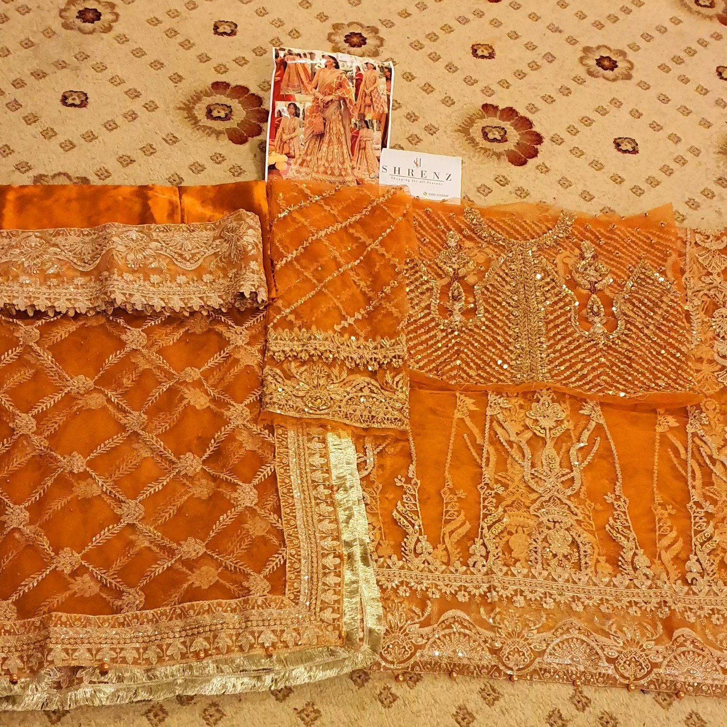 Afrozeh Orange Net Bridal Collection Replica - Image 5