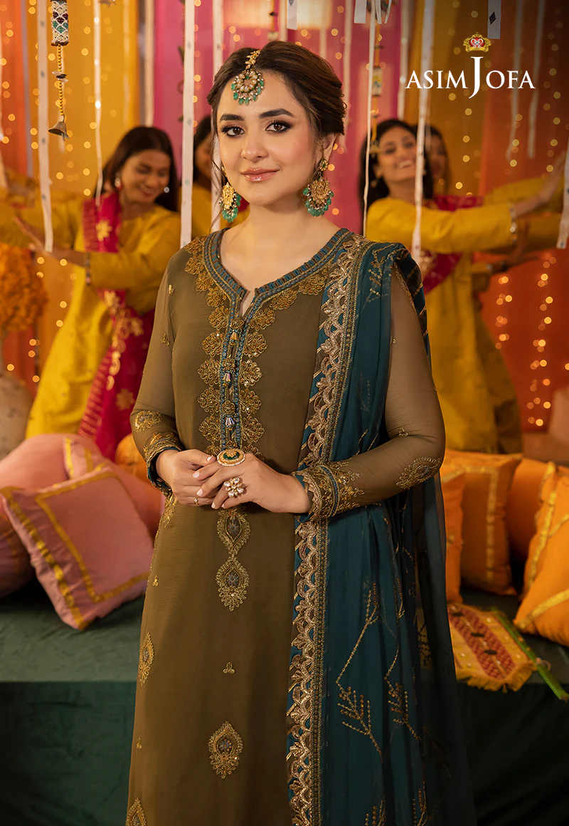 Asim Jofa Green Formal Collection Chiffon Replica - Image 3