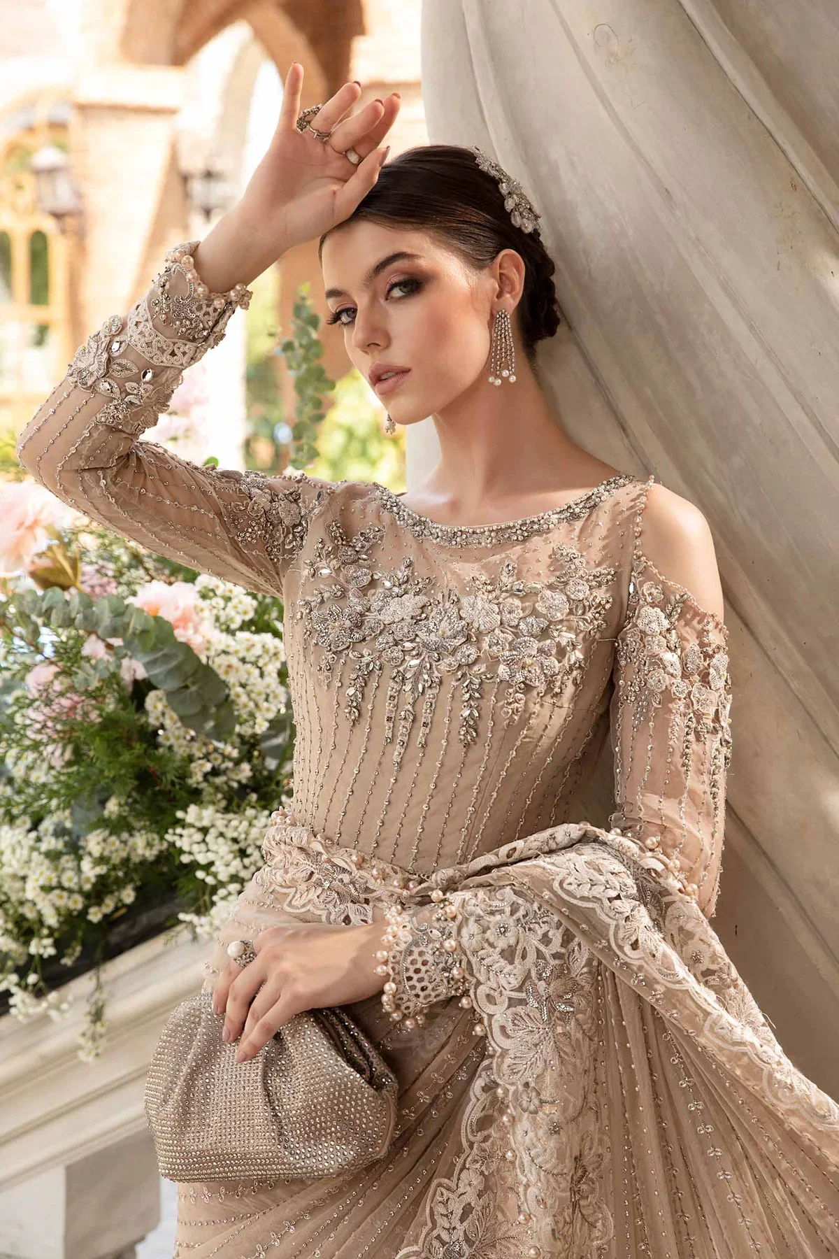 Alternative view of Maria B Golden Chiffon Saree Collection Replica