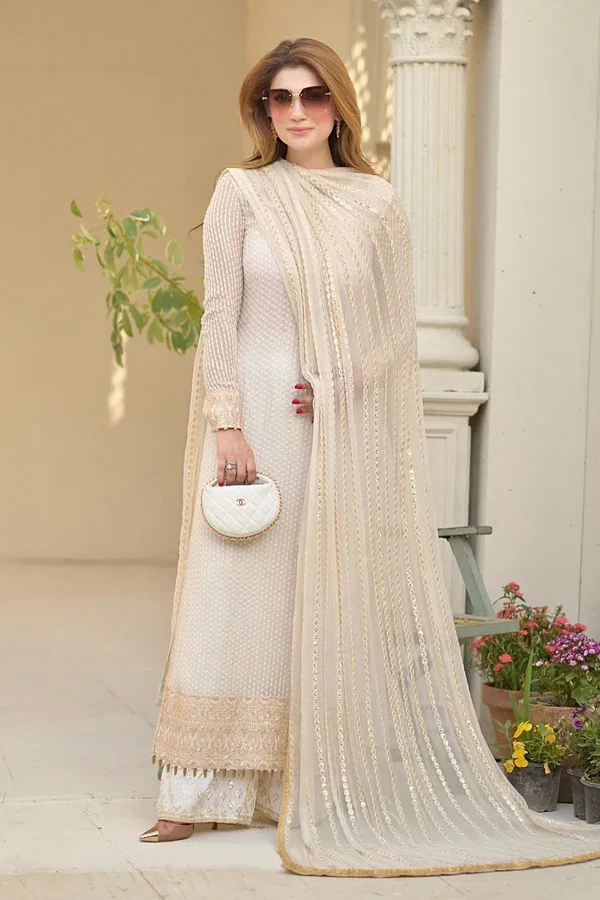 Erum Khan White Formal Collection Chiffon Replica