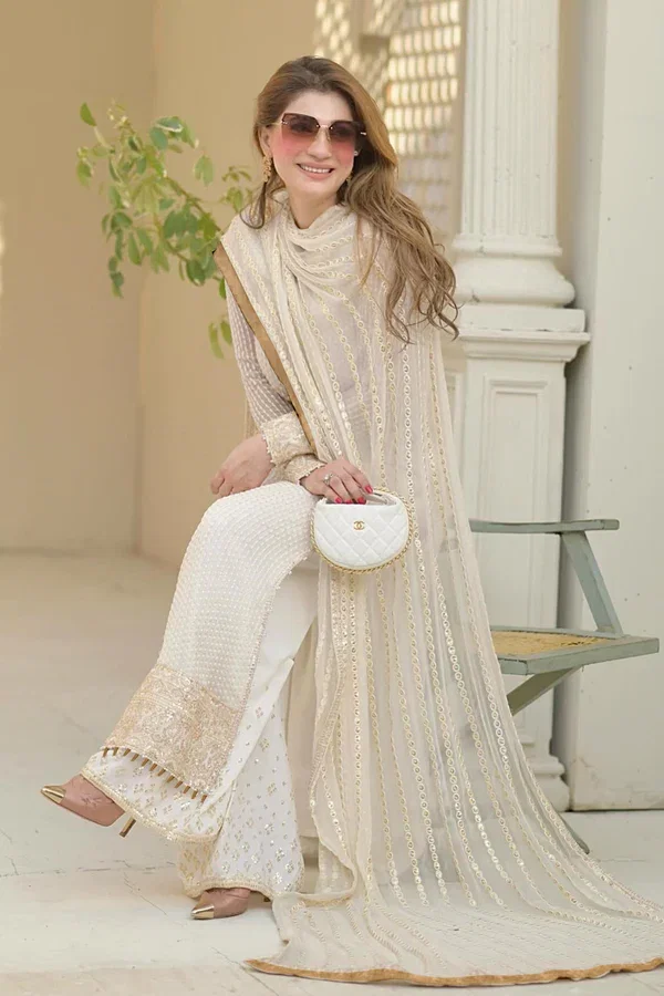 Erum Khan White Formal Collection Chiffon Replica - Image 2