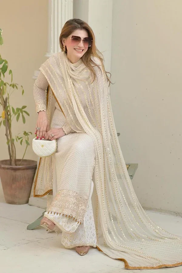 Erum Khan White Formal Collection Chiffon Replica - Image 4