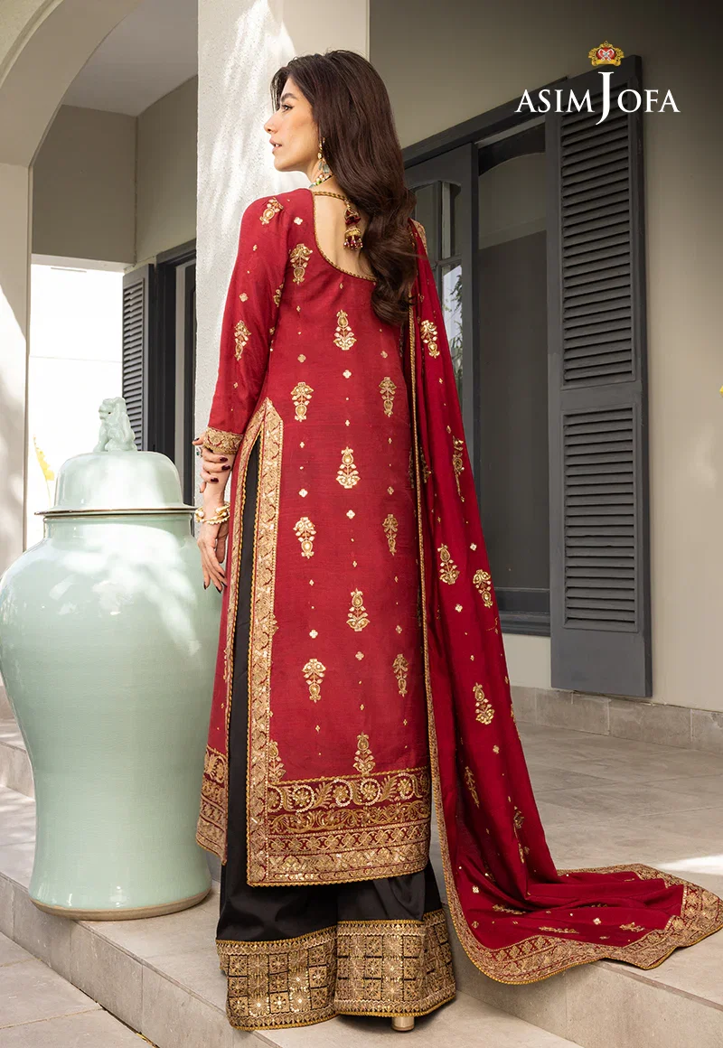 Alternative view of Asim Jofa Red Formal Chiffon Collection Replica
