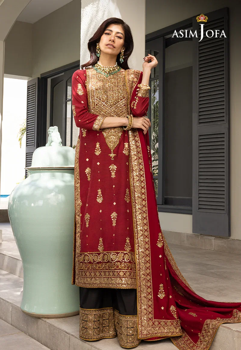Asim Jofa Red Formal Chiffon Collection Replica