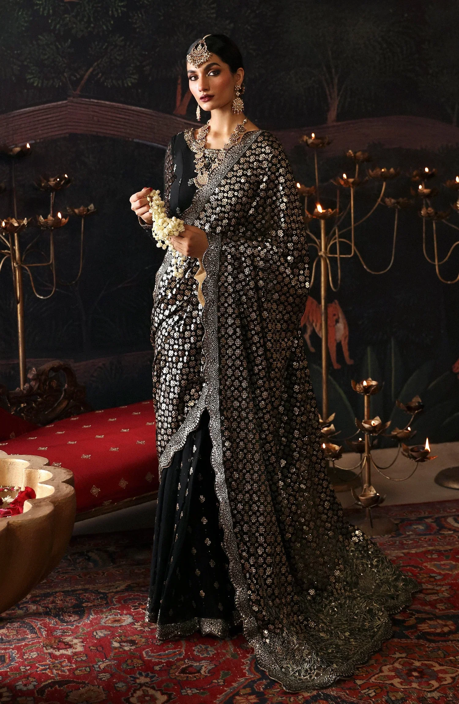 Emaan Adeel Black Saree Exclusive Net Collection Replica