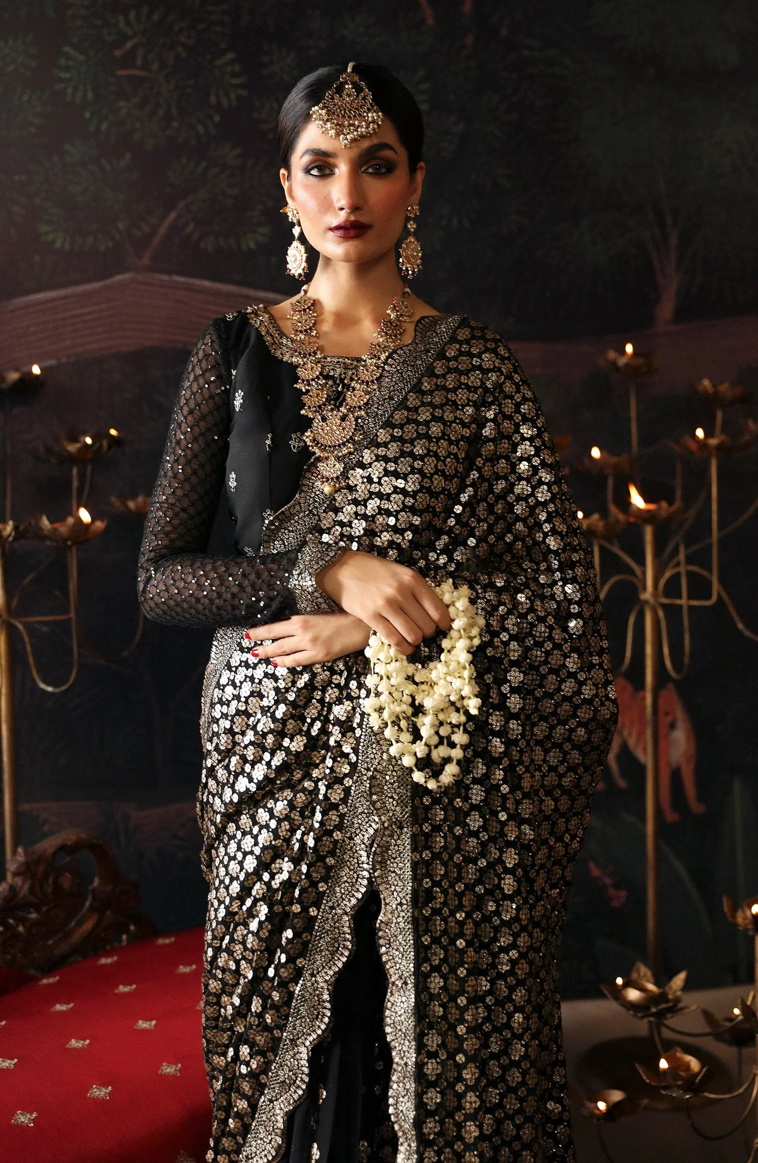 Alternative view of Emaan Adeel Black Saree Exclusive Net Collection Replica