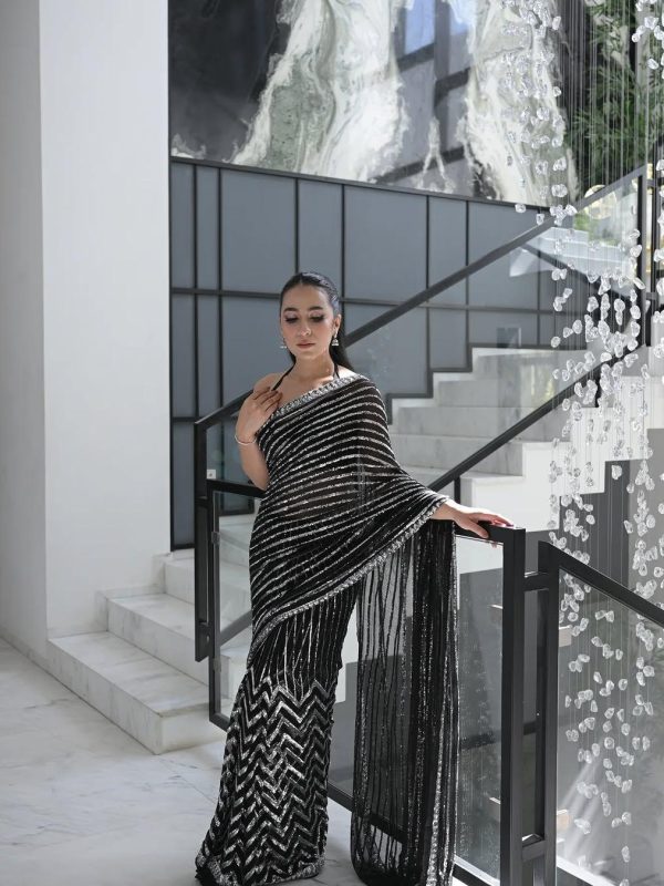 Saba Rajput Black Saree Exclusive Collection Chiffon Replica