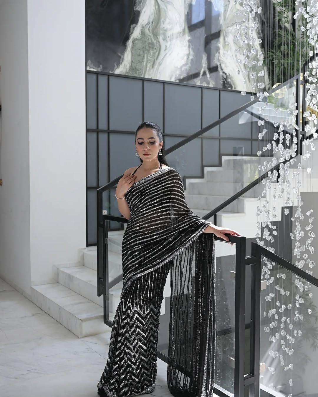 Saba Rajput Black Saree Exclusive Collection Chiffon Replica