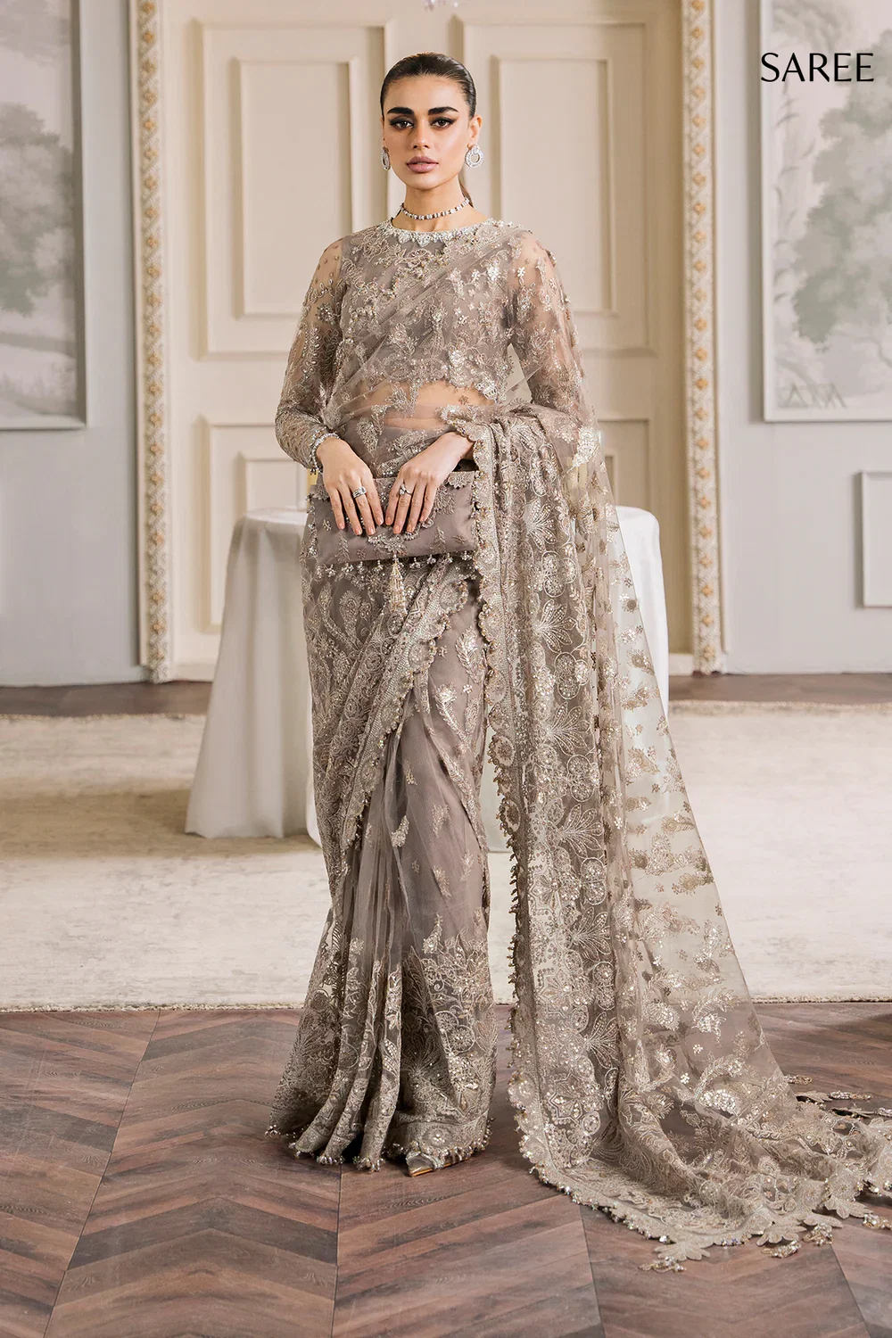 Baroque Brown Exclusive Saree Net Replica