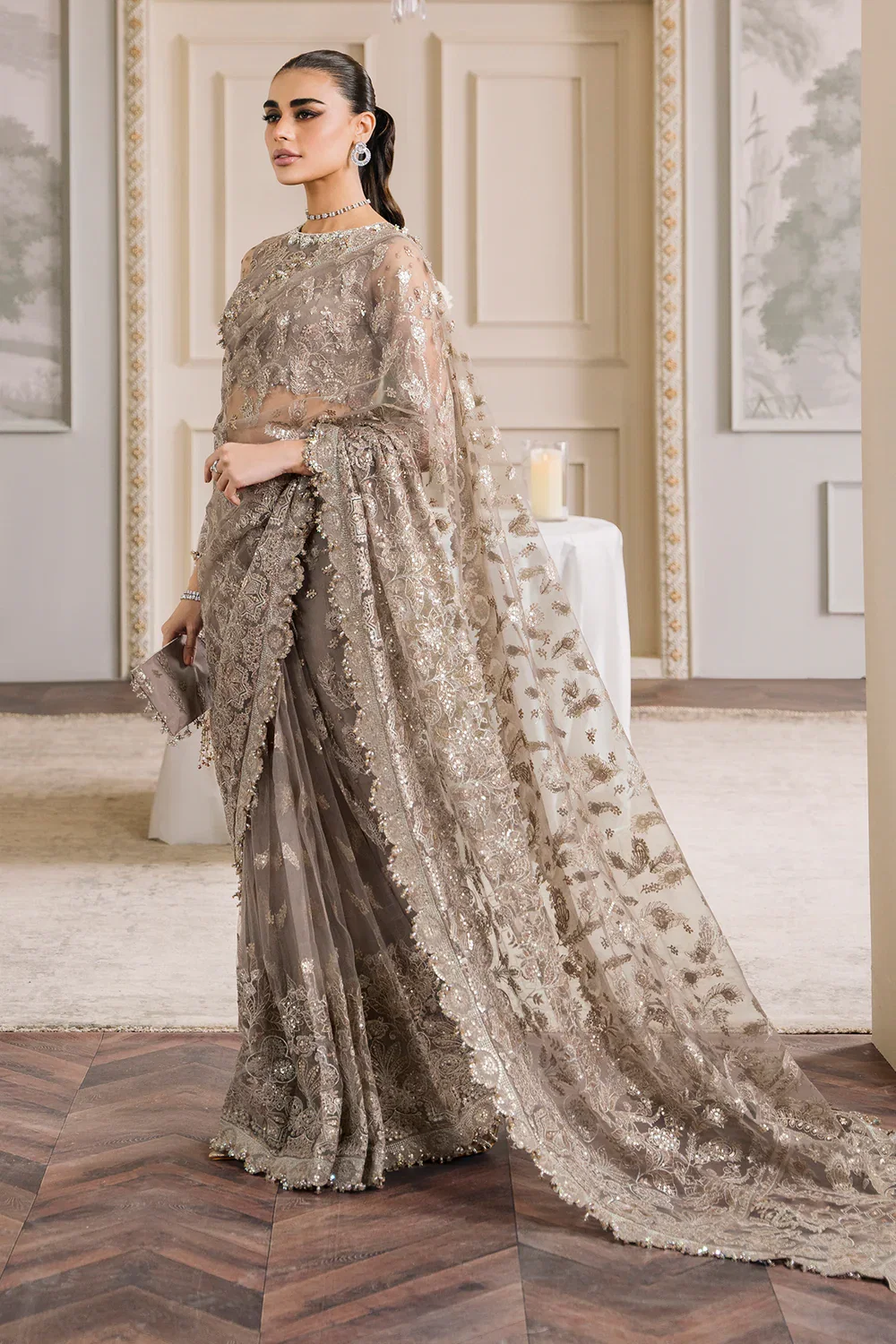 Baroque Brown Exclusive Saree Net Replica - Image 2