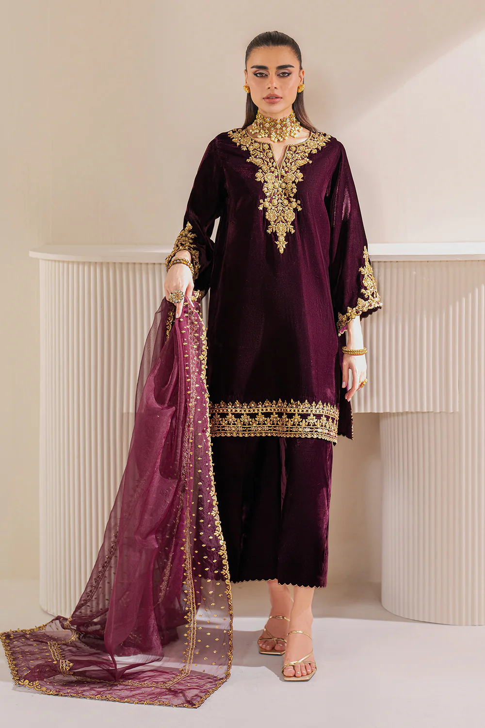 Baroque Maroon Formal Collection Velvet Replica
