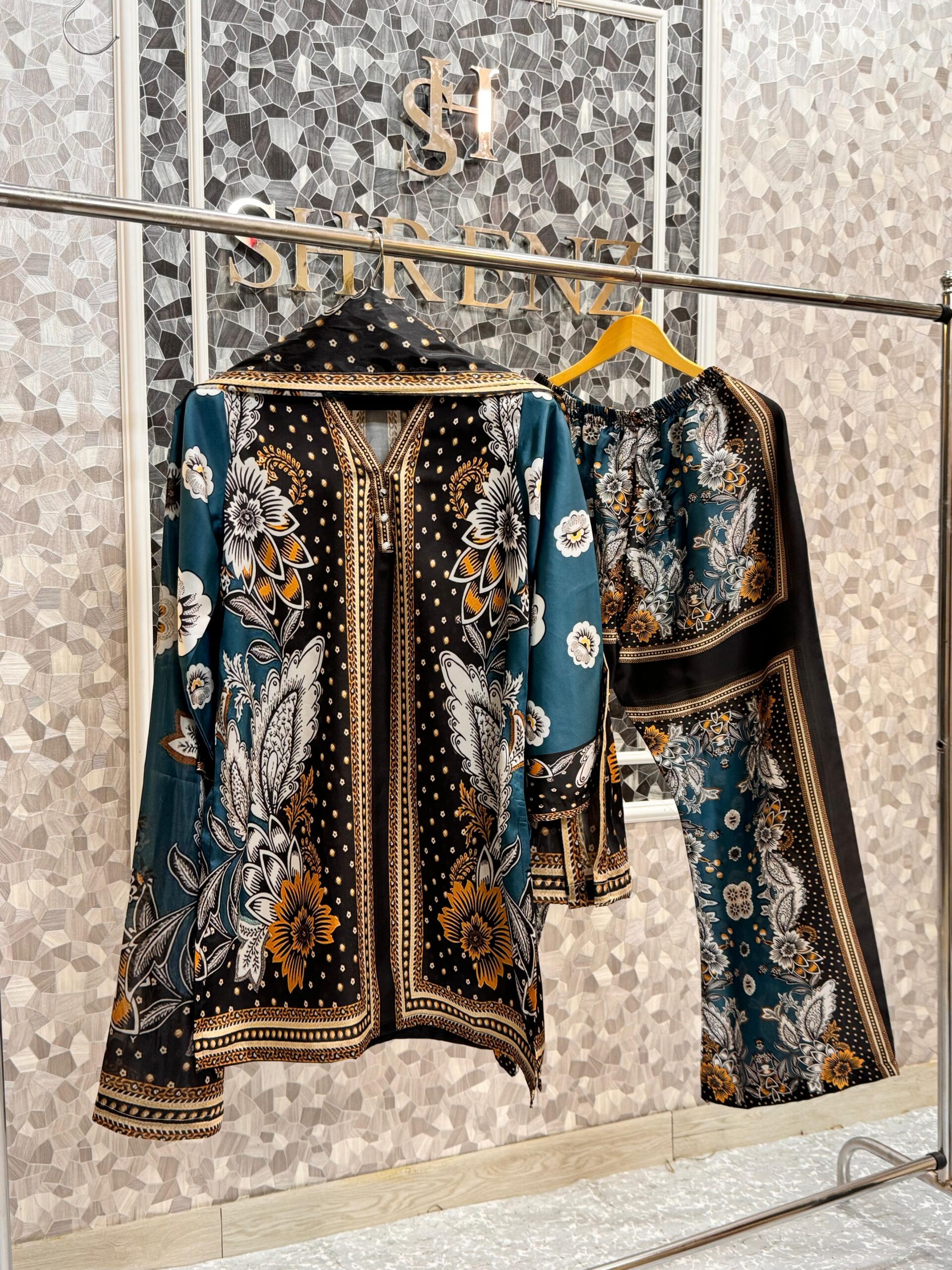 Shrenz 3 Piece Stitched Silk Pret Collection