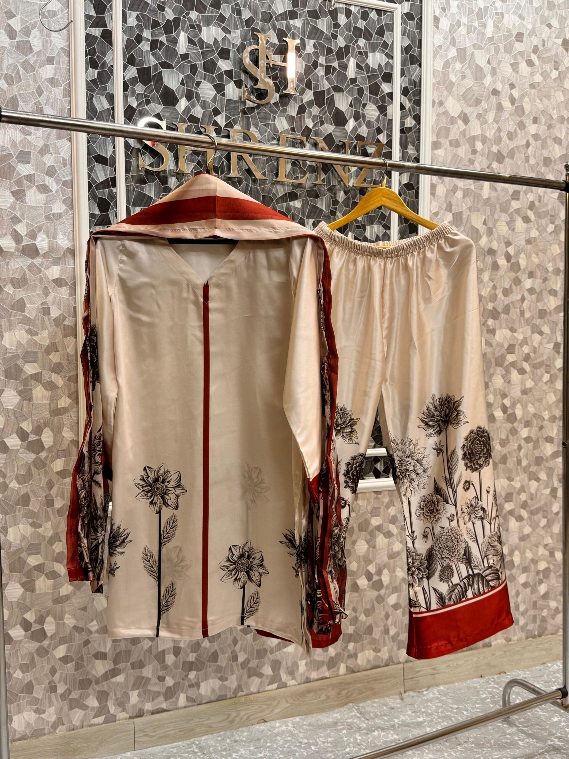 Shrenz 3 Piece Stitched Silk Pret Collection