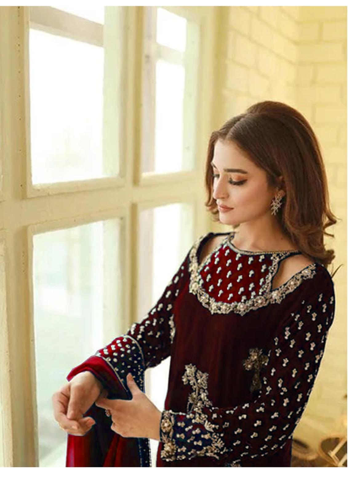 Alternative view of Afrozeh Maroon Formal Collection Micro Velvet Replica