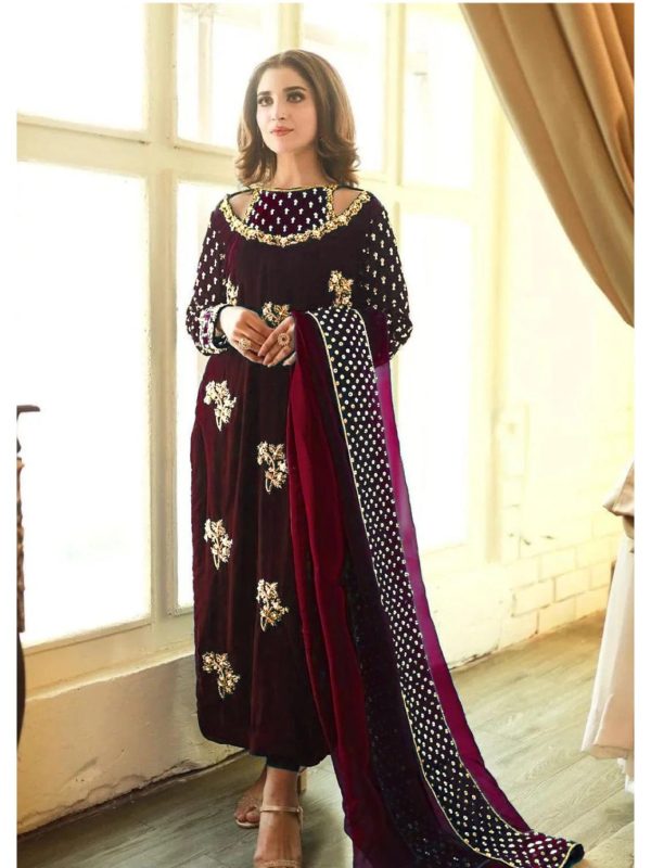 Afrozeh Maroon Formal Collection Micro Velvet Replica