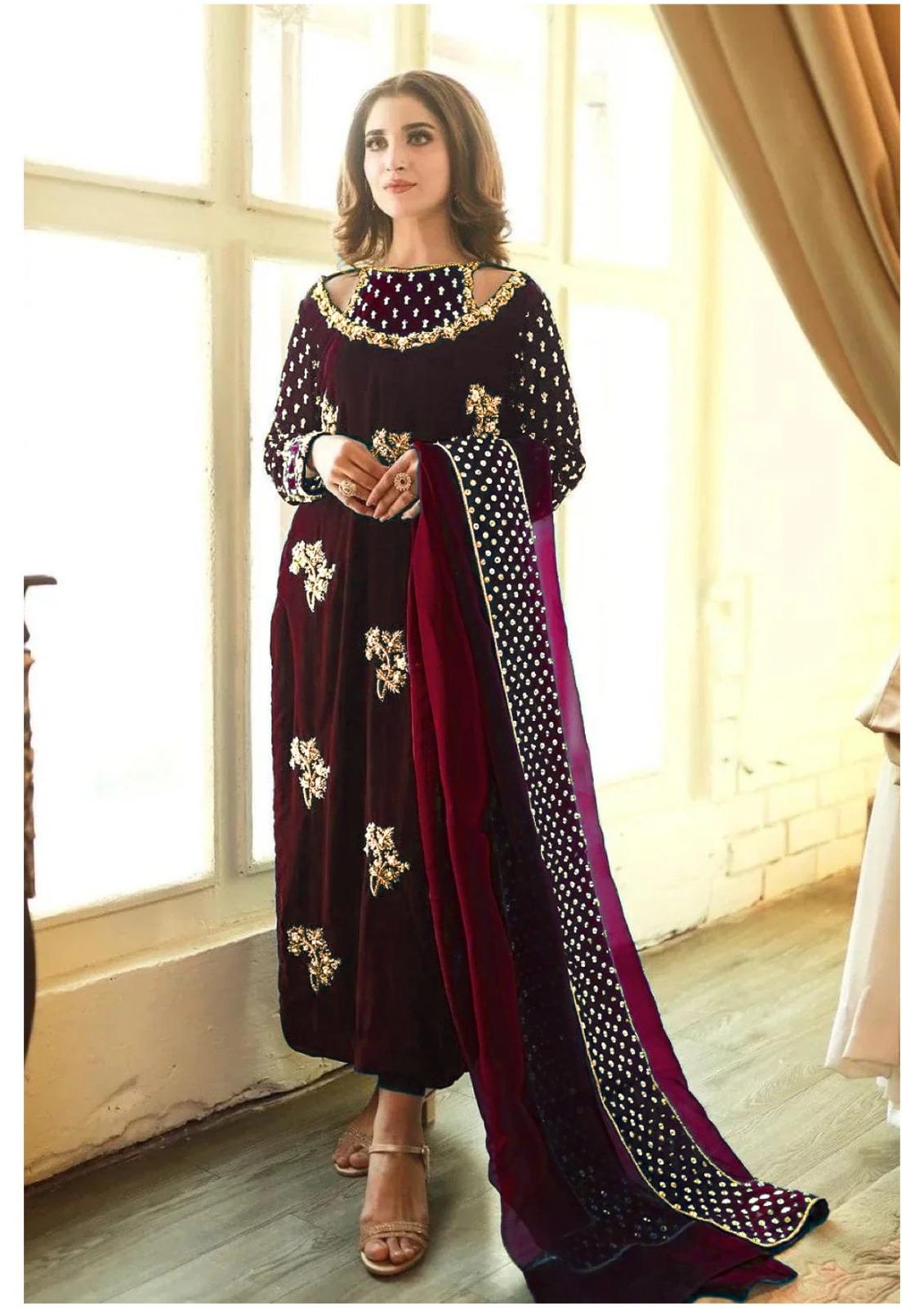 Afrozeh Maroon Formal Collection Micro Velvet Replica